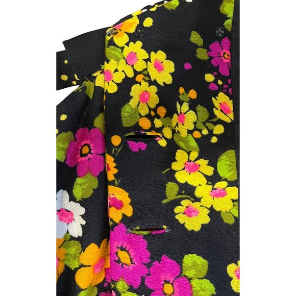VTG 70’s Les Wilk Wilke 6/8 10 Dress A Line Midi Sundress Black Floral Yellow - Picture 11 of 13